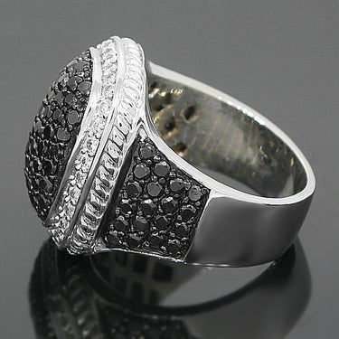 10K White Solid Gold Mens Diamond Ring with Black Diamonds 6.50 Ctw